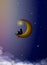 Read and dream concept, boy silhouette sitting on the moon and reading the book, read and imagine creative idea,