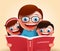 Reading book for story telling by happy smiling teacher and kids