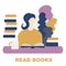 Reading books concept, stylish vector with a gradient. Girl sits, reading a book. Stay home coronavirus concept