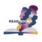 Reading books concept, stylish vector with a gradient. Open book and inscription