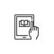 Reading an e-book on digital tablet device line icon