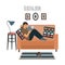 Reading guy at home on sofa. Man sitting on couch with interesting book. Vector flat illustration isolated on white background