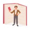 Reading man, literature books fan male character. Young teacher or student standing with textbook cartoon vector symbols