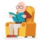 Reading Old Man Character Sit Adult Icon Cartoon Design Vector Illustration