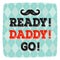 Ready! Daddy! Go! Greeting card template for Father\'s Day in retro style.