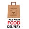 Ready food delivery line icon. Vector  illustration of takeaway lunch service. Daily meal in papr bag with fork and spoon