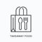 Ready food delivery line icon. Vector outline illustration of takeaway lunch service. Daily meal in papr bag with fork