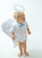 Ready for holiday. Adorable little angel boy. Little boy with angel wings and halo. Baby angel. Cute valentines cupid or