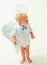 Ready for holiday. Adorable little angel boy. Little boy with angel wings and halo. Baby angel. Cute valentines cupid or