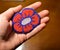 Ready made beaded brooch - red flower with blue outline on a hand - fashion