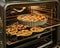 Ready-made cherry pie in large and small form after baking in an electric oven