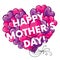 Ready-made postcard `Happy Mother`s Day` with big hearts. Vector illustration.