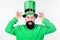 Ready to celebrate happy saint patricks day. Irish man with beard wearing green. Bearded man celebrating saint patricks