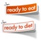 Ready to eat and diet stickers set