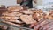 Ready-to-Eat Grilled Meat in a Street Food Shop Window. Ready-made Food on Party