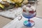 Ready to eat whipping cream with strawberry fruits in glass bowl