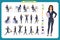 Ready-to-use lady character set. Young business woman in formal wear. Different poses and emotions