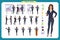 Ready-to-use lady character set. Young business woman in formal wear. Different poses and emotions