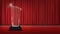 Real 3d transparent acrylic trophy with red curtain stage background