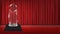 Real 3d transparent acrylic trophy with red curtain stage background