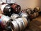 Real ale beer barrels stacked in corridor