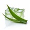 Real Aloe Vera Image On White Background With Ice Block