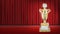 Real bronze trophy with red curtain stage backgroundreal golden trophy with red curtain stage background
