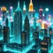A real cityscape building up on neon teal circuit the background is bokeh a beautiful Made With Generative AI illustration