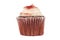 Real close up on a delicious red velvet birthday cupcake