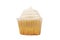 Real close up on a delicious vanilla birthday cupcake, isolated.