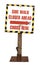 Real Construction Sign on a Wooden and Metal Stand, isolated cutout on white background