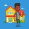 Real estate agent with key vector illustration.