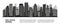 Real estate banner with urban cityscape, black buildings and gray silhouettes on transparent background