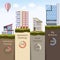 Real Estate Business Infographics with charts and symbols buildings. Vector illustration