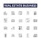 Real estate business line vector icons and signs. Property, Investment, Brokerage, Rentals, Buyers, Agents, Pricing