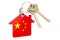 Real estate in China. Home keychain with Chinese flag. Property, rent or mortgage concept. 3D rendering