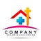 Real estate city family church medical care logo church cross home house sun logo icon element vector on white background