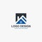 Real estate company logo design. Home blue vector. Property management logo.