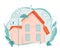 Real Estate concept - house or cottage building with with Sold badge