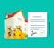 Real estate contract or property mortgage loan signed agreement vector illustration, flat cartoon house or apartment