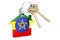 Real estate in Ethiopia. Home keychain with Ethiopian flag. Property, rent or mortgage concept. 3D rendering