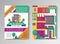 Real estate flat brochure set with house logo, ribbon, trees. Village apartment rental and buying flyer vector