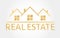 Real estate gold logo. House icon in line style. Creative logo design. Real estate agency template. Vector illustration