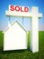 Real estate home sold concept sign with room for text or copy space .