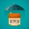 Real estate insurance concept with umbrella in flat style