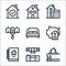 real estate line icons. linear set. quality vector line set such as pool, cooking, report, savings, bedroom, house, calculations,