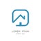 Real estate outline logo - house with door and rounded square symbol