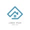 Real estate outline logo - house with window and pentagon symbol