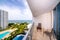 Real estate photography balcony view partial side view of ocean