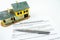 Real estate purchase agreement contract with tiny model house